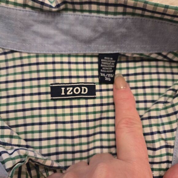 IZOD Plaid Button Doen Green Blue 3XL - Picture 2 of 8